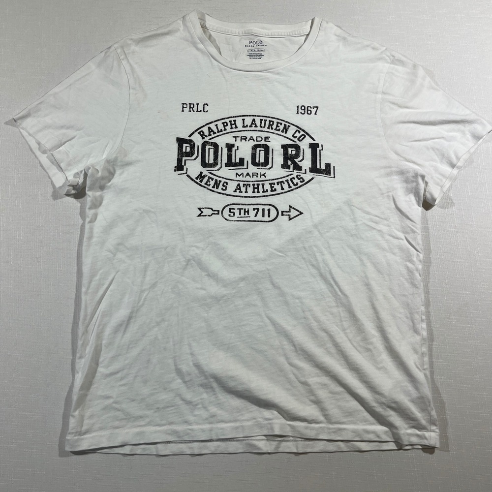 Polo Ralph Lauren Logo T-Shirt Large Men's White Distressed Graphic Tee Athletic